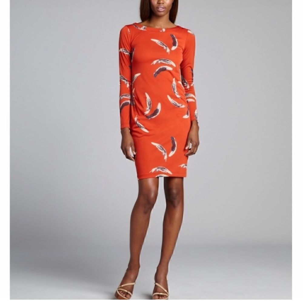Yoana Baraschi Dreamweaver Orange Long Sleeve Feathers Dress - Picture 9 of 9